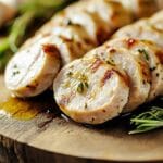 Turkey Italian sausage slices with fresh herbs and spices