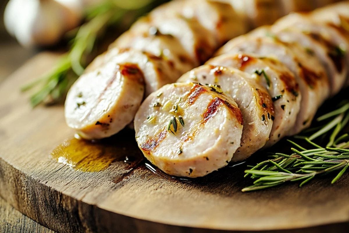 Turkey Italian sausage slices with fresh herbs and spices