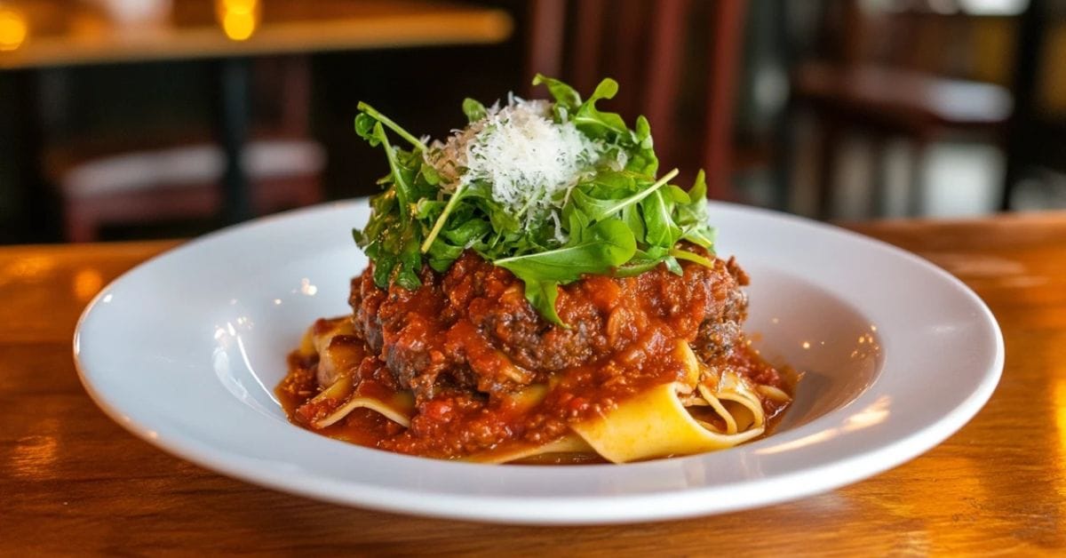 Plate of pappardelle with Ragu in a home setting