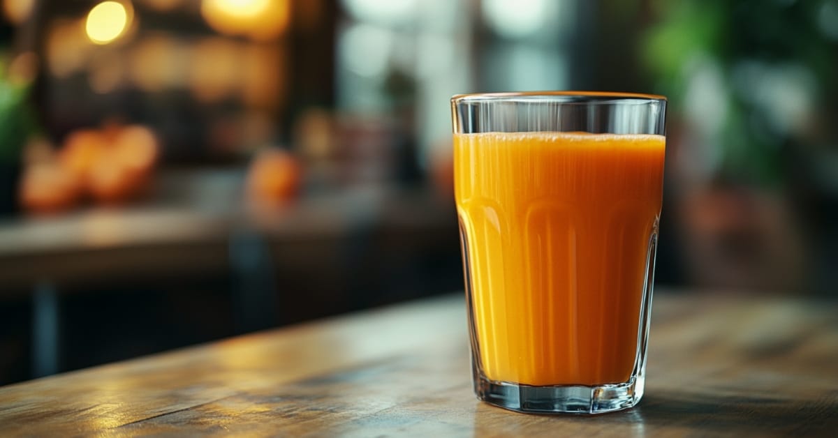 A glass of fresh carrot juice surrounded by whole carrots.