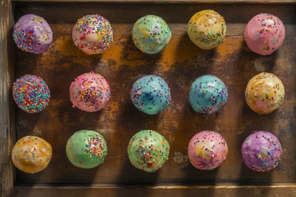 Firm and vibrant cake pops with sprinkles